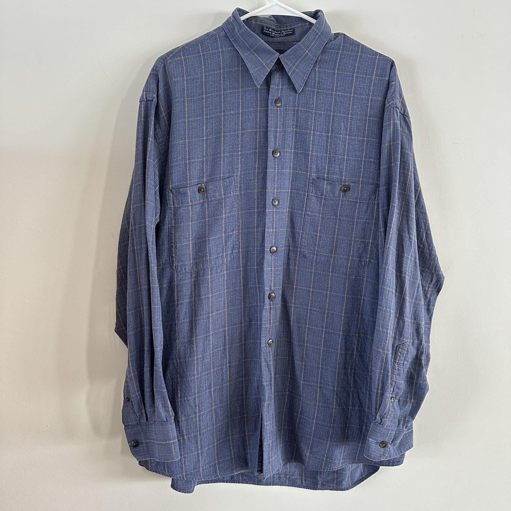 Men's Paul Fredrick Cotton Woven In Europe Blue Plaid Button Up Shirt Large